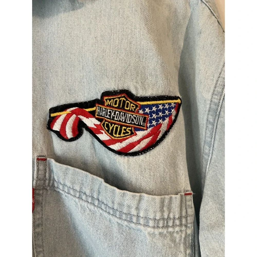 Vintage Levis Harley Davidson‎ Denim Shirt Big Eagle Embroidered Mens Small